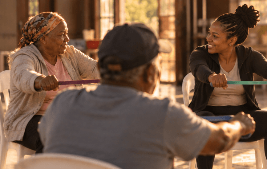 Stroke survivors taking part in a rehabilitation group