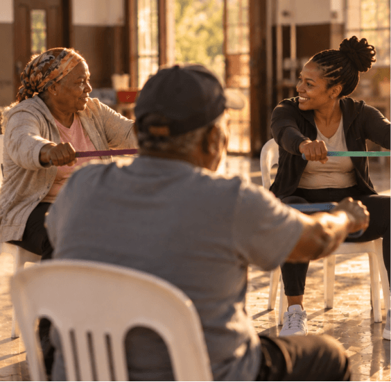 Stroke survivors taking part in a rehabilitation group
